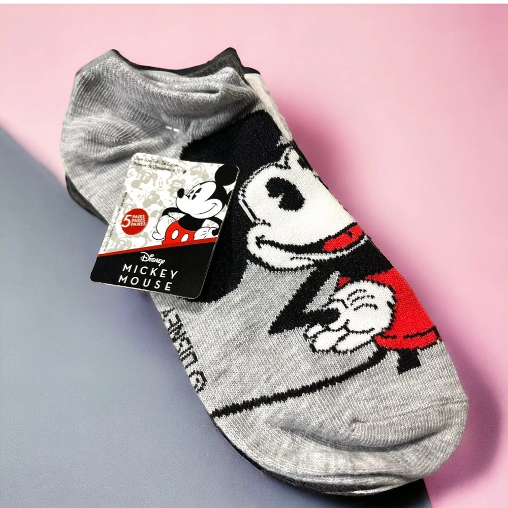 Disney Mickey Mouse Gray and Red 5 pairs Socks - Picture 1 of 3
